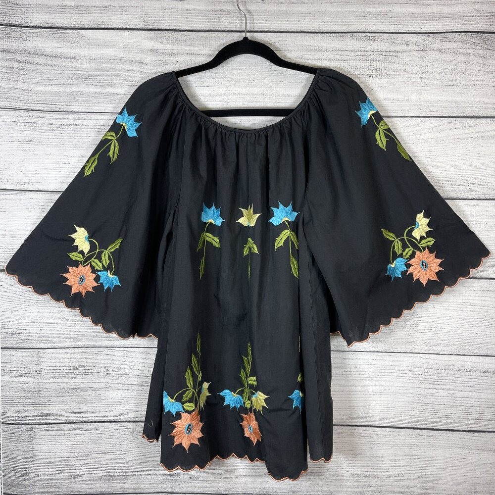 Leandra Crochet Embroideries Floral Embroidered Boho Oversized Tunic Siz…